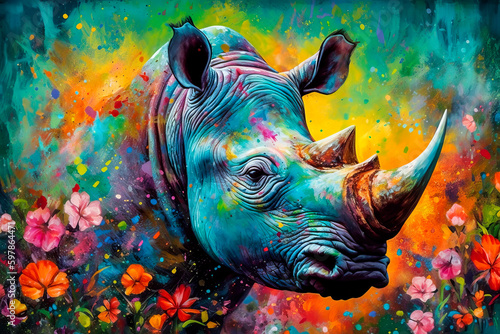 Obraz na plátně Beautiful rhinoceros on abstract colorful background