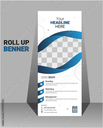 Corporate rollup banner template, advertisement, pull up, polygon background, vector illustration, business flyer, and display banner for your Corporate business, company, and restaurant