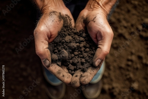 Wallpaper Mural A top view shows soil being held in hands to check its quality before planting seeds, reflecting the use of modern technologies and smart farming in agriculture. Torontodigital.ca