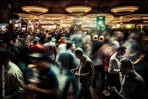 Chaotic Hustle and Bustle of a Crowded Casino Floor. Generative AI
