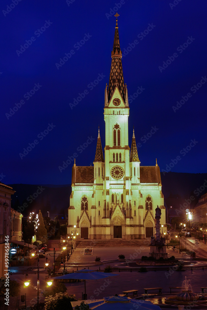 Heart of Jesus Church in night Koszeg Hungary