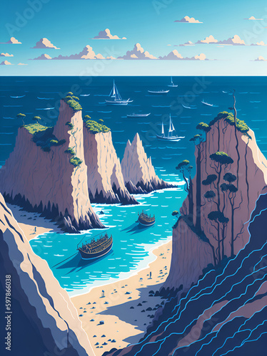 Alabaster Coast landscape. AI generated illustration