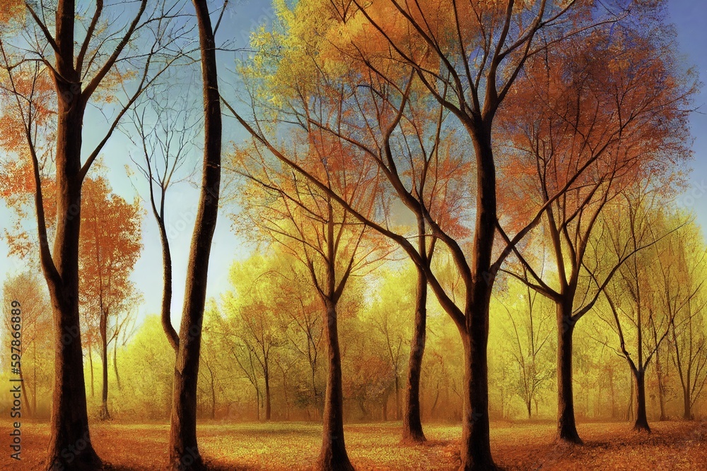 Trees nature colours autumn forest or park. Generative AI