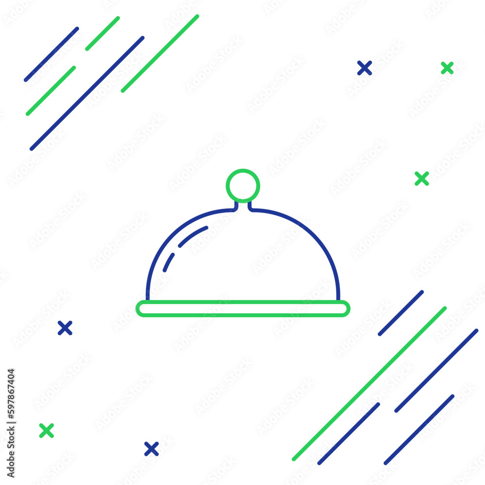 Line Covered with a tray of food icon isolated on white background. Tray and lid sign. Restaurant cloche with lid. Colorful outline concept. Vector