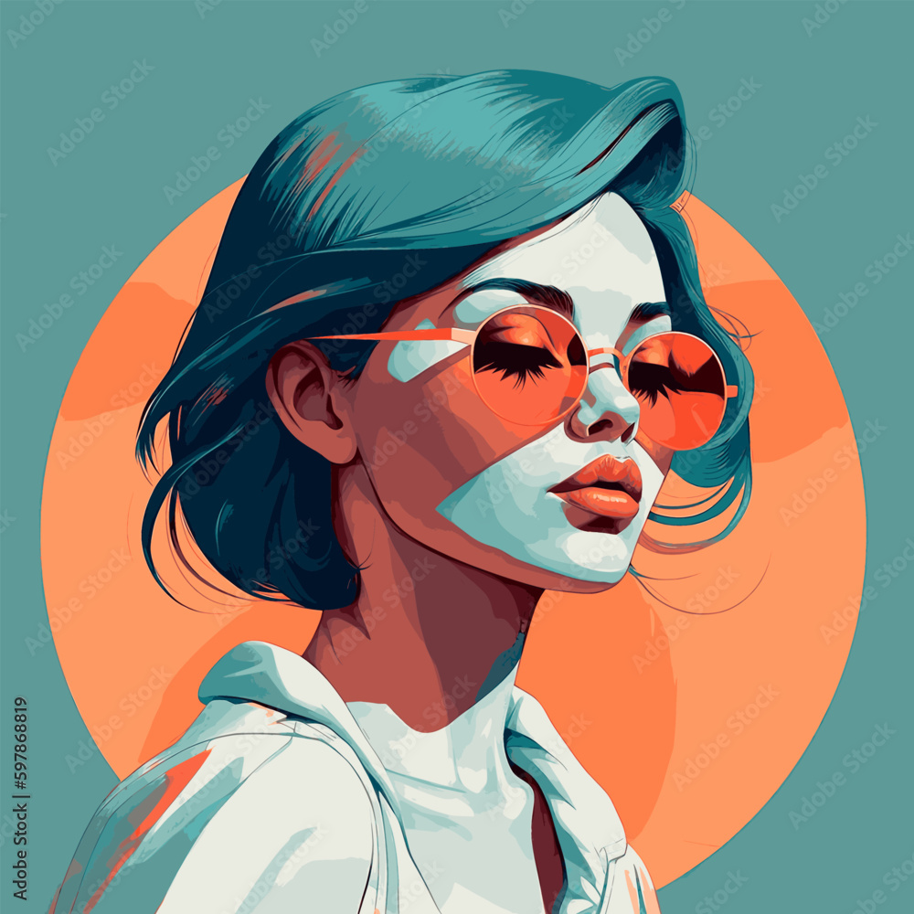 Fashion portrait of a model girl in sunglasses. Poster or flyer in