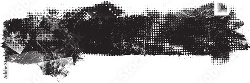 Glitch distorted geometric shape . Noise destroyed logo . Trendy defect error shapes . Glitched frame .Grunge textured . Distressed effect .Vector shapes with a halftone dots screen print texture.