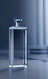 Rectangular strict transparent glass perfume bottle, cologne, on a gray background - Generative AI