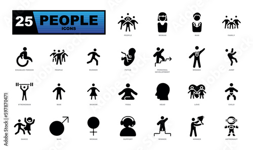 People vector icons collection. Set includes male, female, child, team icons and much more.