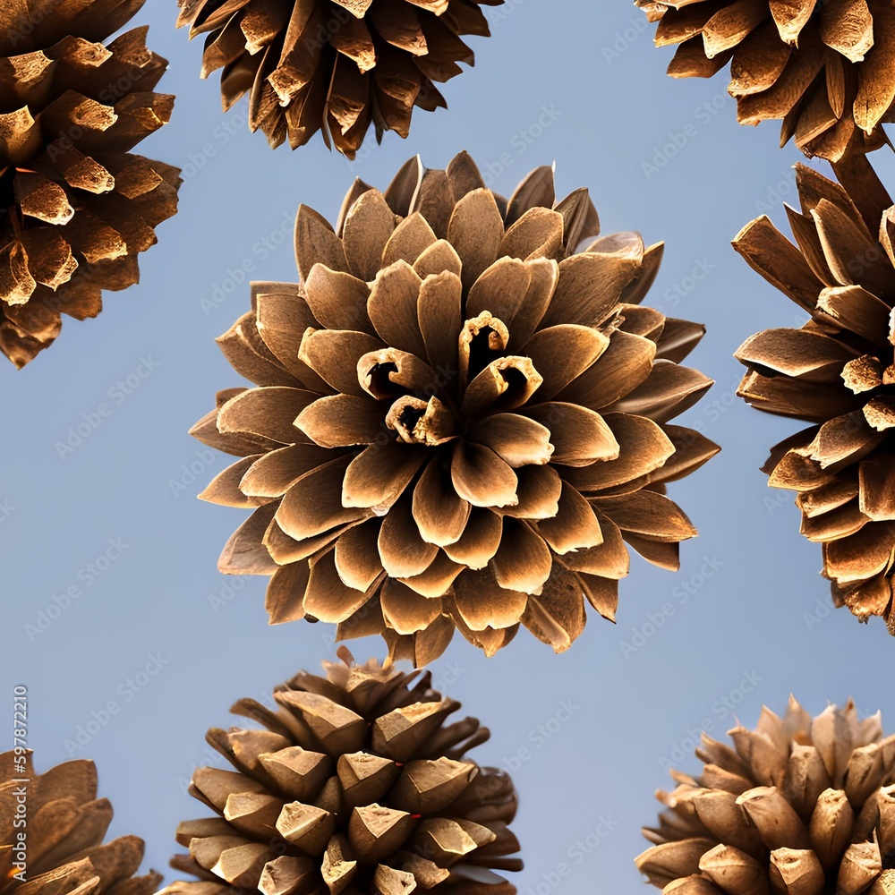 An interpretation of a pinecone, with textured and patterned shapes resembling the natural and organic shape of a pinecone1, Generative AI