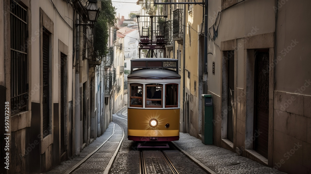 Lisbon's Gloria funicular connects downtown with Bairro Alto, Generative Ai