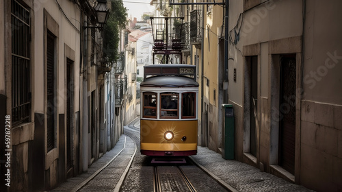 Lisbon's Gloria funicular connects downtown with Bairro Alto, Generative Ai