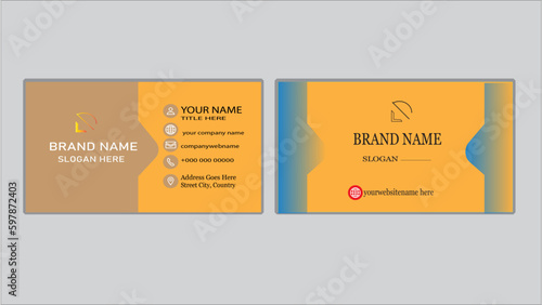 Creative business card and template profational card design with image holder and clean gradient color geomatic shape.