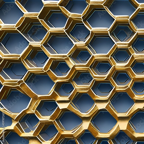 A digital interpretation of a honeycomb  with intricate patterns and textures resembling the hexagonal shape of a honeycomb1  Generative AI