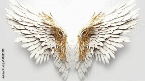 3D Rendered Fantasy Angel Wings on White Background - 3D Illustration, Generative Ai