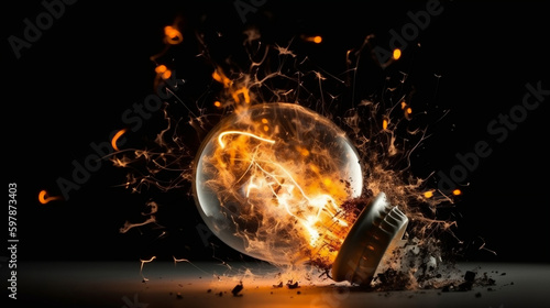 explosion of a traditional electric bulb. shot taken in high speed, Generative Ai