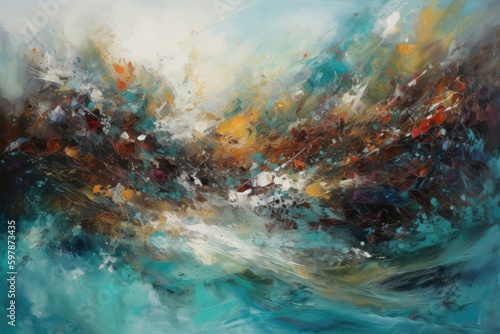 Impressionist painting of the ocean  with a riot of colors and textures that capture the abstract concept of movement and fluidity. Generative AI