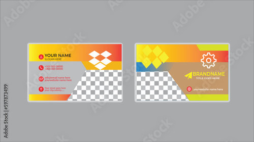 Creative business card,template.professional card,design with image holder and clean gradient color geomatic shape.