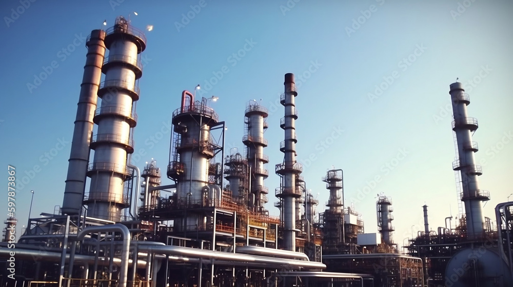 Fototapeta premium Factory - oil and gas industry, Generative Ai