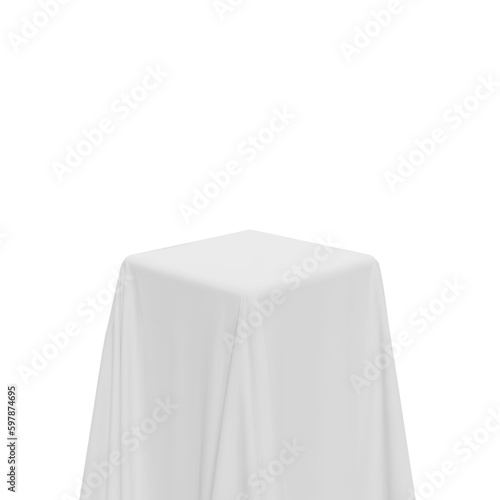 White fabric covering a cube or rectangular shape