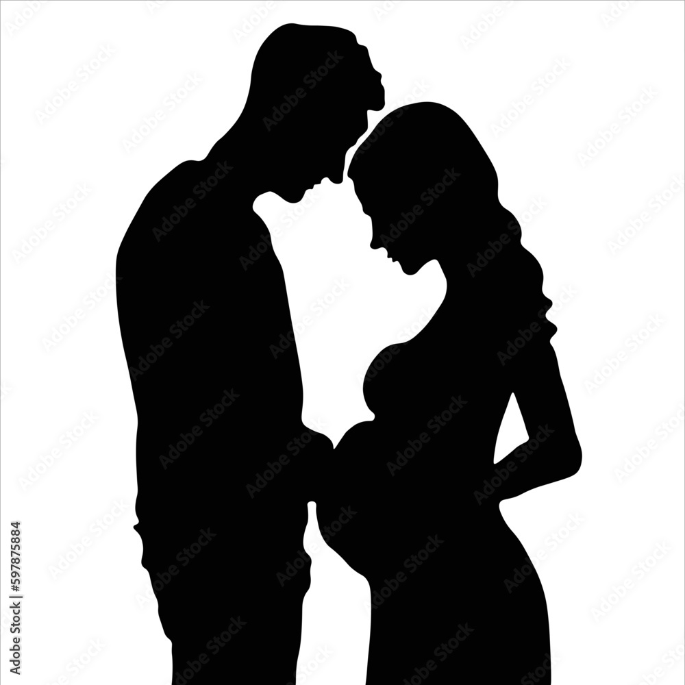 silhouette of a couple in love waiting for a baby, miracle, love, child, family, parents vector