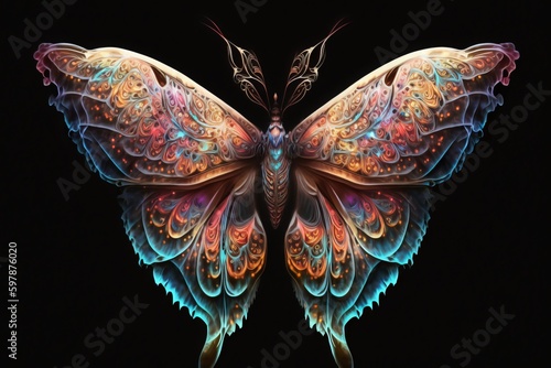 a colorful butterfly spirit animal on a black background