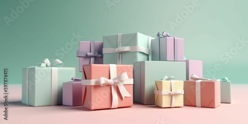 gift box in pastel pastel colors background, generative IA photo