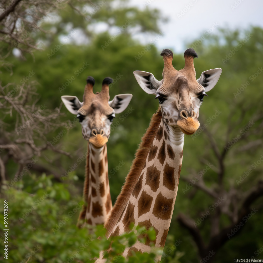 Two giraffes. Illustration AI Generative. Two giraffes. Illustration AI Generative.