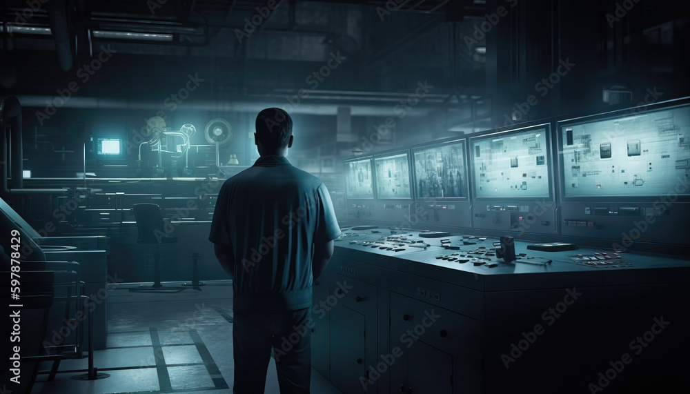 Engineer in a modern factory. Industry 4.0 machine maintenance. generative AI Engineer in a modern factory. Industry 4.0 machine maintenance. generative AI