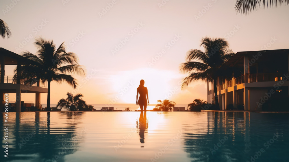 Fototapeta premium Girl in pool. Illustration AI Generative.