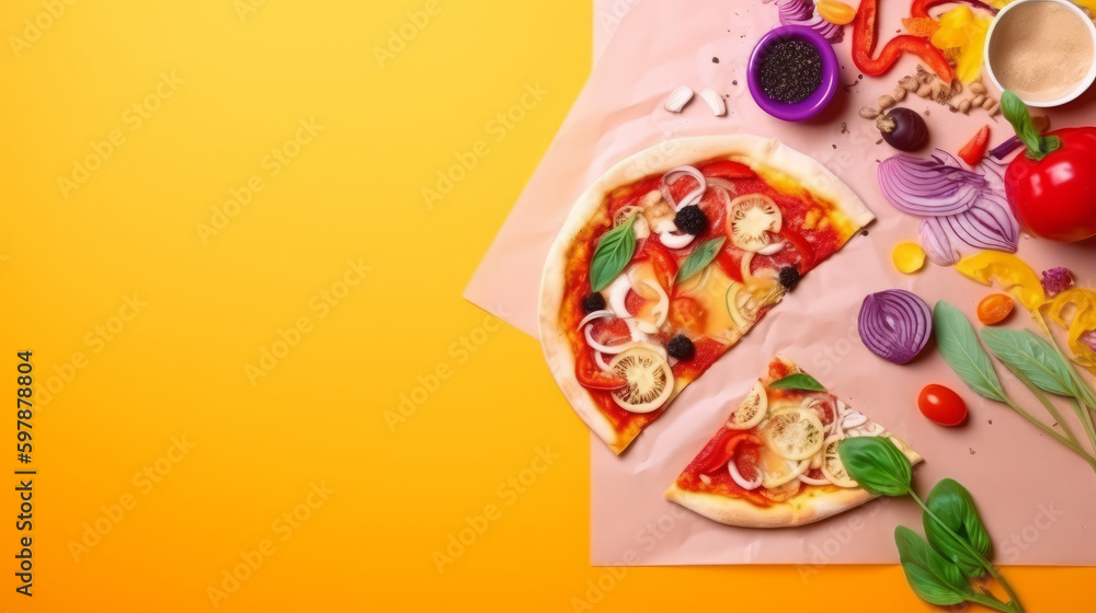 Pizza vivid background. Illustration AI Generative.