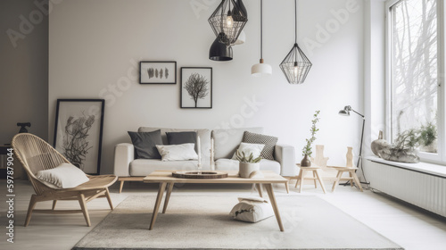 Scandinavian interior design. Illustration AI Generative.