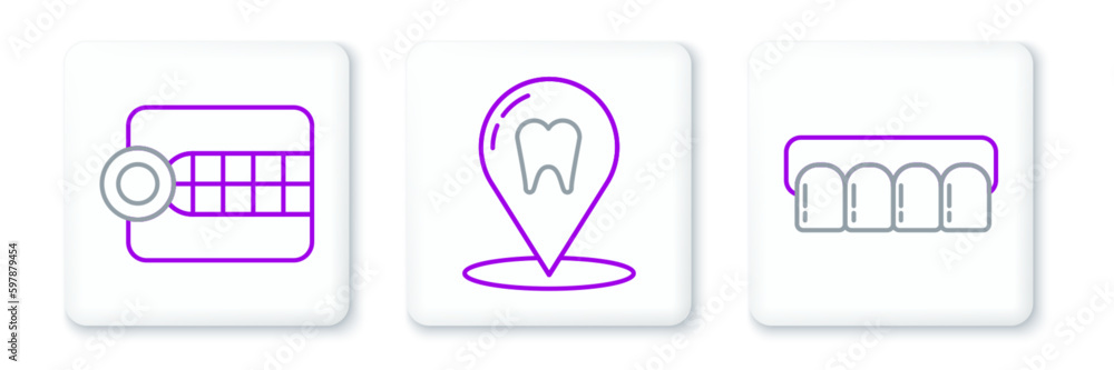 Set line Dentures model, and Dental clinic location icon. Vector Set line Dentures model, and Dental clinic location icon. Vector