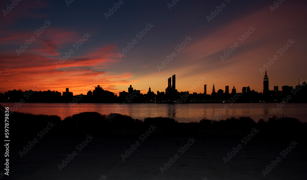 Skyline of Manhattan at Sunset