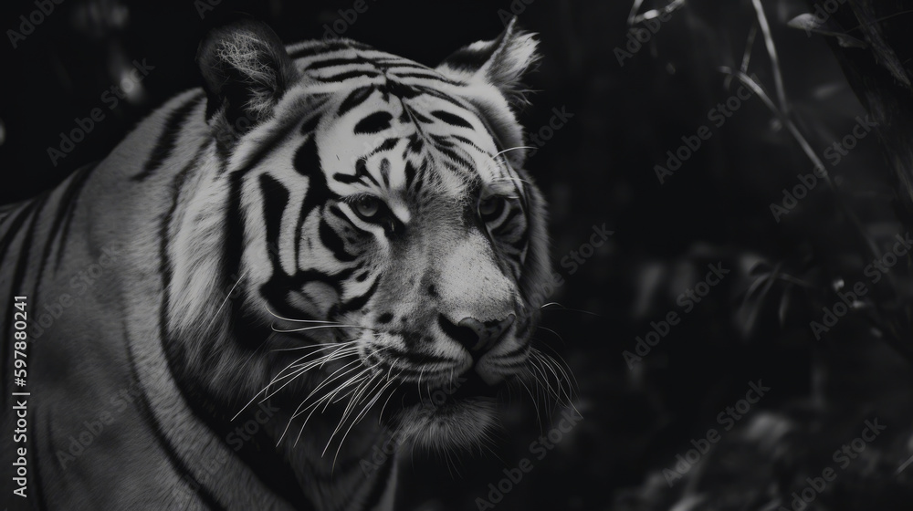 Monochrome tiger. Illustration AI Generative.