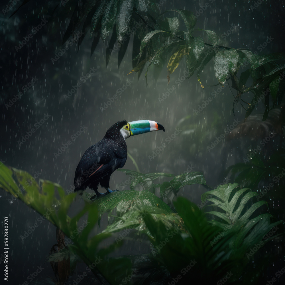 Obraz premium Toucan natural background. Illustration AI Generative.