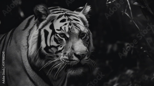 Monochrome tiger. Illustration AI Generative.
