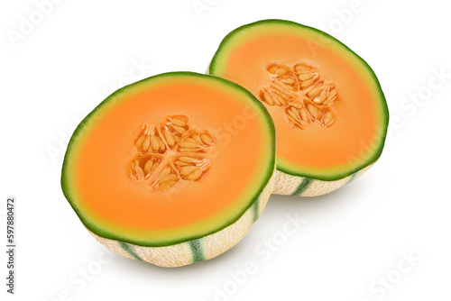 Cantaloupe melon isolated on white background with full depth of field,