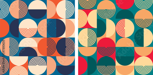 Two retro seamless pattern, 60s bauhaus abctract geometric backgrounds © Ольга Дикун