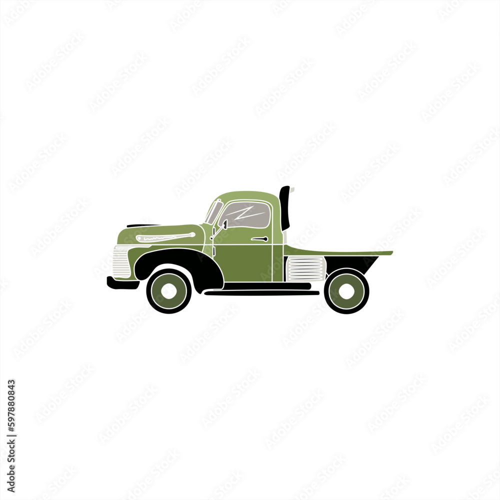 colorful illustration of an old farm truck as an icon or logo