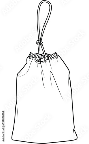 drawstring bag vector illustration technical cad drawing template