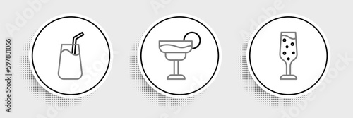 Set line Glass of champagne, Cocktail and icon. Vector
