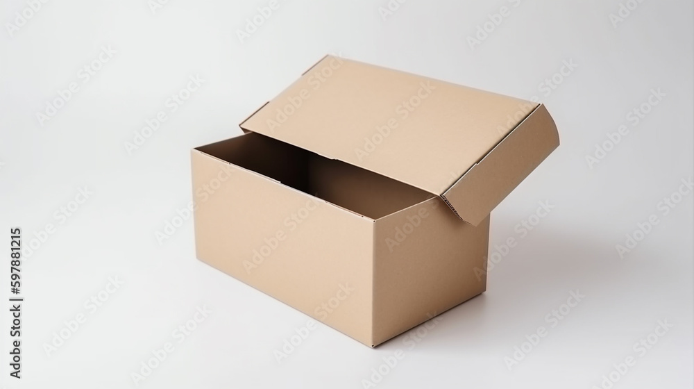 Brown Blank cardboard box mockup on white background, Generative AI Brown Blank cardboard box mockup on white background, Generative AI