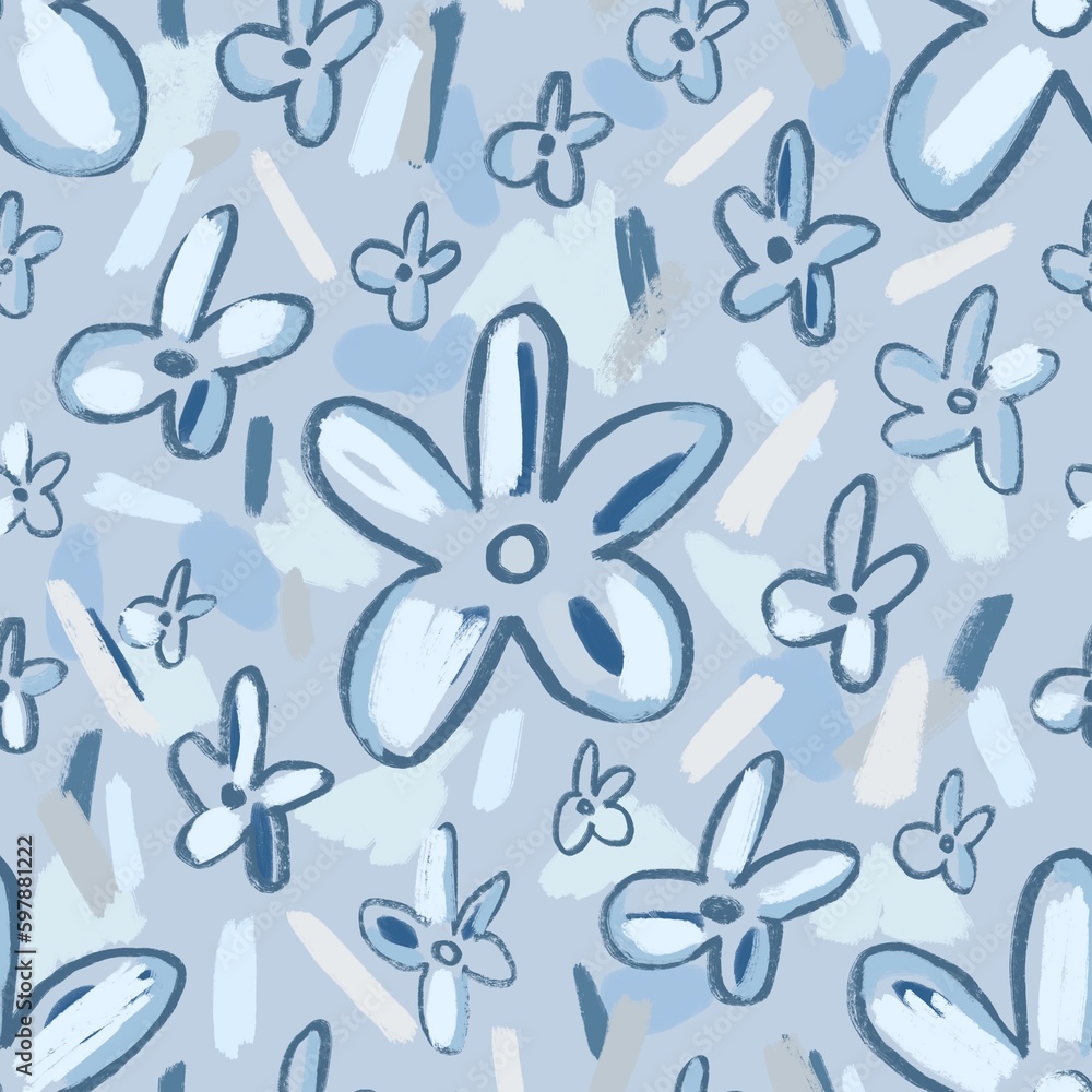 Obraz premium seamless pattern with blue abstract flowers