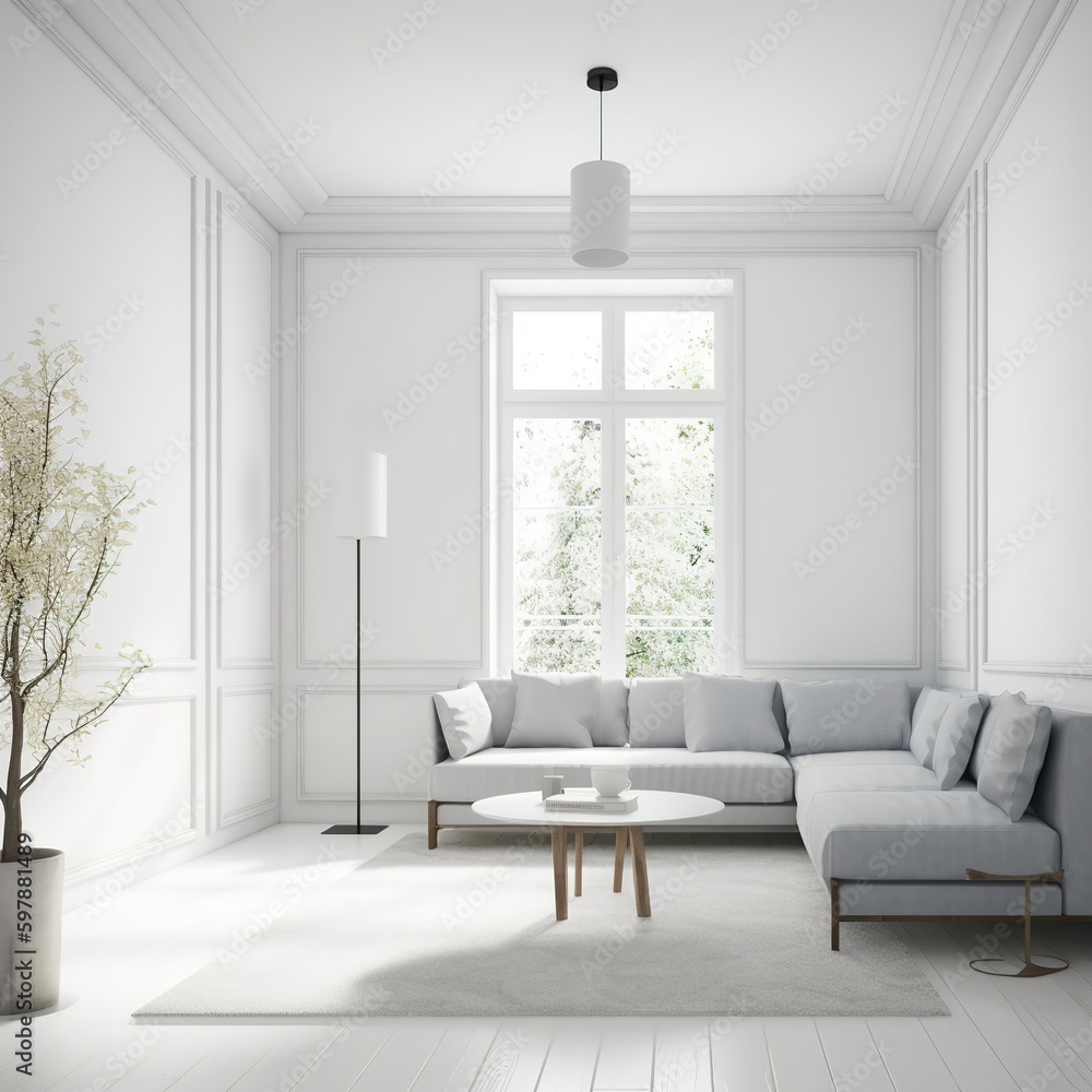 Fototapeta premium Interior of living room with sofa. generative AI