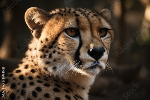 Close-Up Cheetah (Acinonyx Jubatus): Striking Eyes and Unique Markings - Created with Generative AI Technology