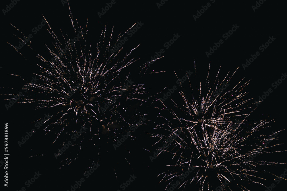Huge fireworks explosion In front of the black night sky Huge fireworks explosion In front of the black night sky