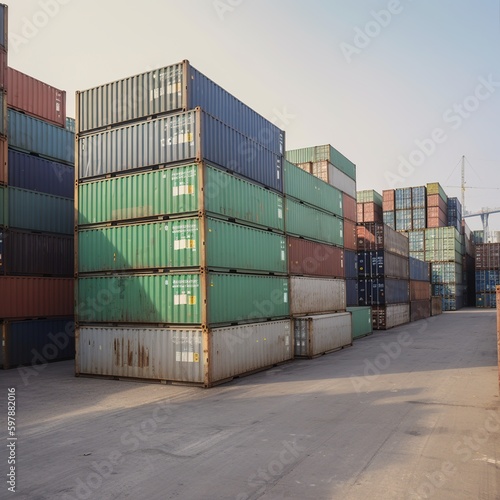 Container box in shipping port warehouse. generative AI