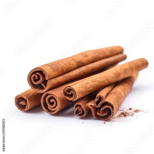 cinnamon sticks close-up on a white background. Generative AI