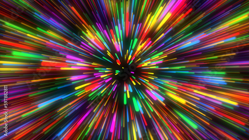 Star burst neon lines space abstraction. High quality 4k footage rainbow colors