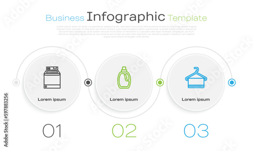 Set line Washer, Bottle for cleaning agent and Towel on hanger. Business infographic template. Vector
